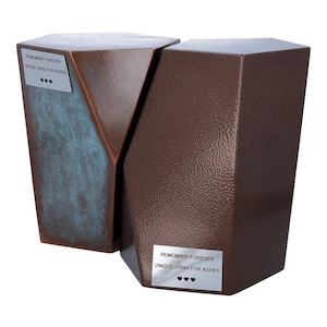 Modern metal urn for ashes Set of two premium urns for ashes Skutoid urns Irregular shaped metal urns for human ashes Companion urn