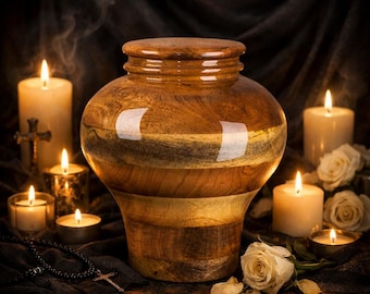 Urna cineraria in legno di mango per ceneri: urna commemorativa di medie dimensioni e set ricordo