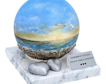 Funeral Urn with Beach Motif Artistic creamtion urn for ashes Ocean waves funeral urn Artistic beach urn for ashes Artistic sun and sea urn