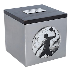 Table Tennis Cremation Urn – Ping Pong Themed Urn for Ashes – Stainless Steel Memorial Box with Player Engraving and Custom Plaque Sport Urn