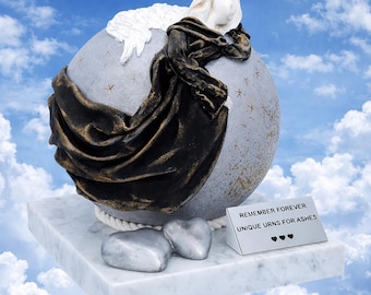 Artistic urn with angel Unique urn for ashes Decorative cremation urn Memorial personalized urn FUneral urn with angel