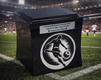 Football urn for ashes with a soccer player Urn for football fans and players Engraved Football Urn Football Match Urn World Cup Themed Urn