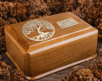 Solid Wood Casket For Human Ashes Urn With Tree of Life Engraved Urn For Adult Large Wooden Urn Male Ashes Wood Box For Ashes Special Urn