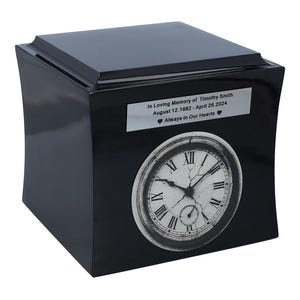Symbolic urn with a clock Memorial cremation urn for ashes Timeless memory urn Personalized clock memorial urn Unique wooden urn Adult urn