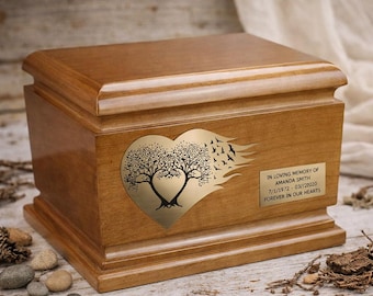 Tree of Life Solid Wood Casket Human Funeral Ashes Urn For Adult Cremation Urn Memorial Personalise Urn Wood Ashes Box For Cremate Ashes Urn