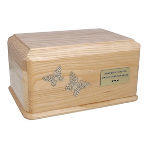 Wooden Ash Cremation Urn Light Wood Cremation Urn Light Wooden Box For Ashes Oak Casket For Human Ashes Box Butterflies Design Urn Memorial