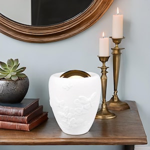 One of Kind Ceramic Cremation Urn For Adult - Butterflies Handmade ART URN