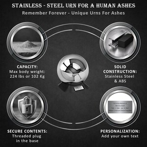 Outdoor Decorative Urn Sphere Cremation Urn For Ashes Waterproof Urn For Memorial Garden Solid Stainless Steel Urn For Adult Outdoor Urn image 2
