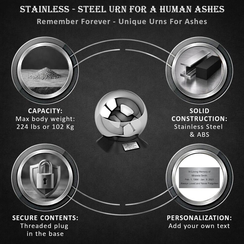 Outdoor Decorative Urn Sphere Cremation Urn For Ashes Waterproof Urn For Memorial Garden Solid Stainless Steel Urn For Adult Outdoor Urn image 2