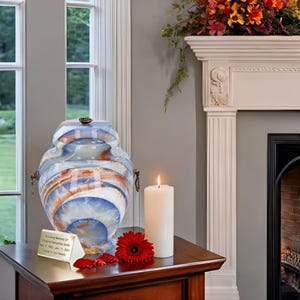 Blue natural stone urn for ashes Cremation urn made of onyx Solid urn