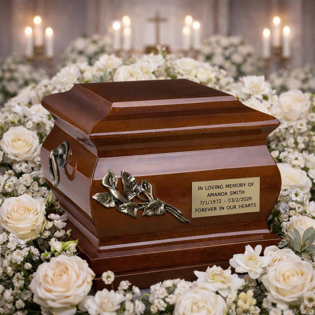Urna Per Ceneri Remember Forever Bella In Legno E Acciaio | Cattolica Con Croce | Targa Commemorativa Personalizzabile | Capacità 4,5 Litri
