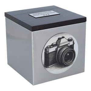 Urn for a photographer Theme cremation urn with a camera Custom urn with photo theme Memorial box for photography enthusiast