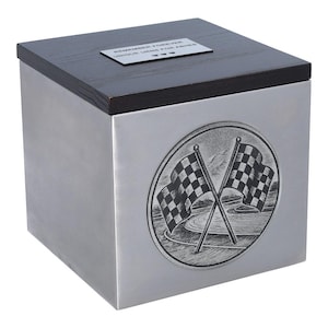 Racing Cremation Urn for Ashes Checkered Flag Theme Urn Unique Metal Memorial Box for Car Lovers and Motorsport Fans Personalize Funeral Urn
