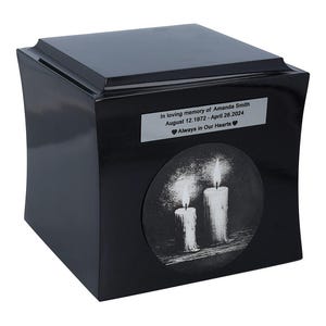 Wooden urn with engraved candles Memorial urn Unique cremation box for human ashes Decorative wood urn Tribute urn