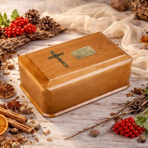 Catholic Wood Urn With Cross Casket & Urn For Human Remains Urn For Burial Casket For Human Remains Cremate Urn For Ashes Casket Box Urn