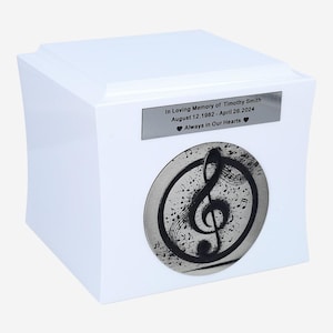 Wooden urn with treble clef Urn for musician with notes Urn with sheet music Urn for ashes Theme modern box Personalized artistic urn box