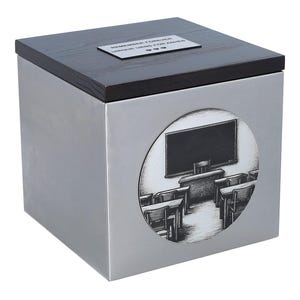Thematic Funeral Urn for a Teacher – Cremation Urn with Classroom Design – Stainless Steel Box Urn with Custom Engraved Plaque Memorial urn