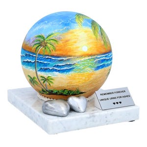 Funeral Urn with Beach Motif Artistic creamtion urn for ashes Ocean waves funeral urn Artistic beach urn for ashes Artistic sun and sea urn