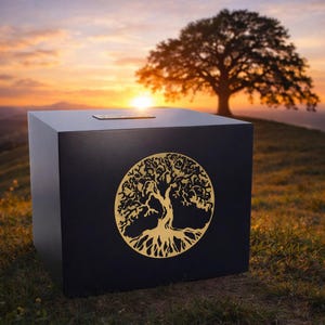 Baum des Lebens Urne für menschliche Asche Black Box Asche Schatulle für Erwachsene Asche rechteckig perfekte Urne mit gravierter Plakette