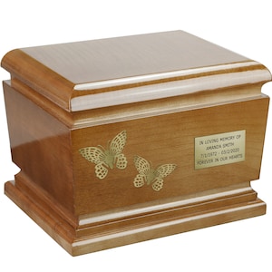 Wood Urn For Human Wooden Urn For Ashes Solid Wood Casket Creamte Wood Urn Personalise Wooden Urn Butterflies Urn Wood Large Ashes Box Wood