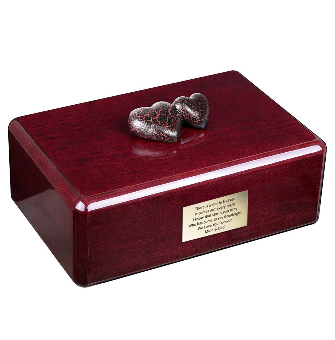 Mahogany Urn Cremate Ashes Urn for Adult Hand Paint Human Urn Heart Large Casket for Ashes Urn