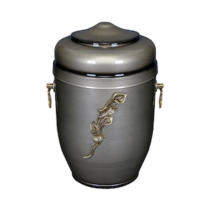 Grijze metalen crematie-urn voor volwassen as met handgemaakte as-urn Calla Lilly
