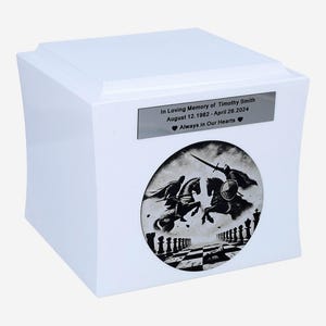 Chess urn for ashes Theme cremation urn with engraved chess Personalise urn Cremate urn for adult Unique urn  Casket wood urn Cool urn