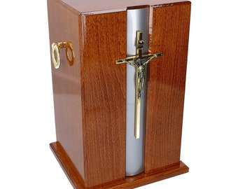 Beautiful Catholic Wooden Urn With A Cross Adult Cremation Urn For Ashes Funeral Memorial Casket For Human Remains Resting Place For Ashes