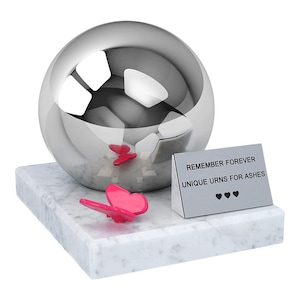 Child cremate urn with butterfly Baby girl urn for ashes Memorial urn for baby Sphere cremation urn with engraved text Solid child size urn