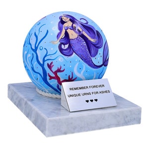 A Little Mermaid child urn for ashes Hand painted cremation urn with a little siren Unusual urn for ashes for kid Decorative infant urn