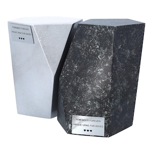 Unique urns for ashes Stainless steel companion urn for two Skutoid urns Personalized urns with own text Decorative urn for loved one