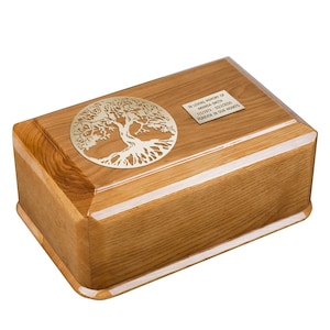 Solid Wood Casket For Human Ashes Urn With Tree of Life Engraved Urn For Adult Large Wooden Urn Male Ashes Wood Box For Ashes Special Urn