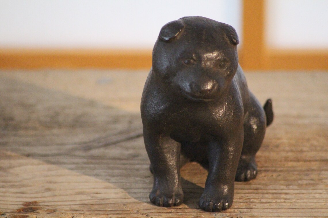Bronze Dog Ornament Figurine Japanese Antiques Signed Etsy