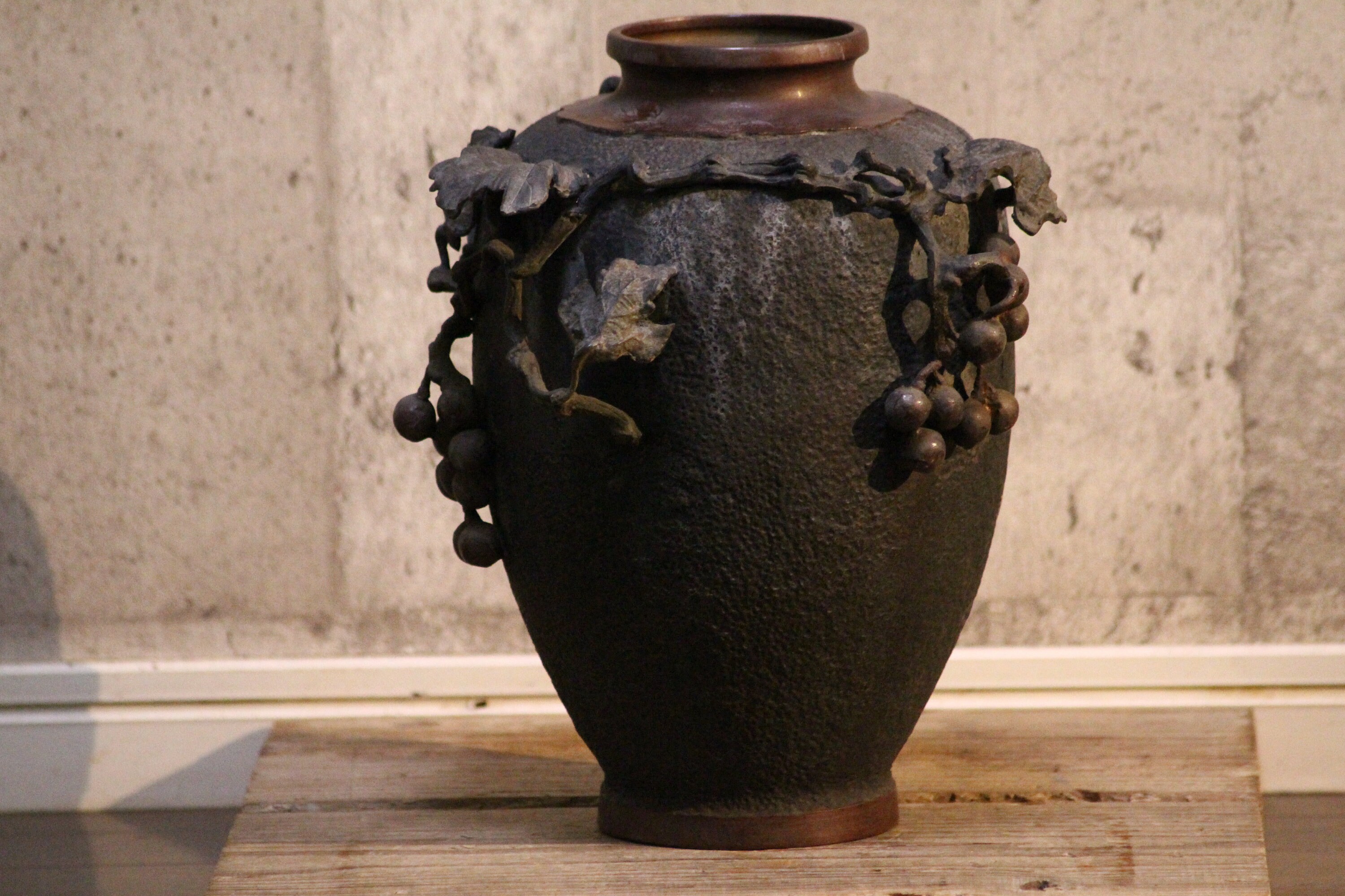 Signed Grape Grapevine Bronze Vase Japanese Antiques Etsy