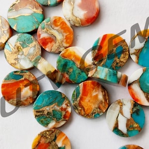 Round Oyster Mohave Copper Turquoise Natural Both Side Flat Coin Gemstones 8,9,10,11,12,13,14,15,17,18,19,20 MM