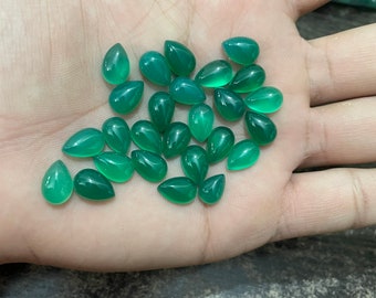 Natural Green Onyx Cabochon Pear Shape Calibrated Green Onyx Gemstones Sizes 4x6,5x7,5x8,6x9,7x10,8x12,9x13,10x14,12x16,13x18,15x20,18x25 MM