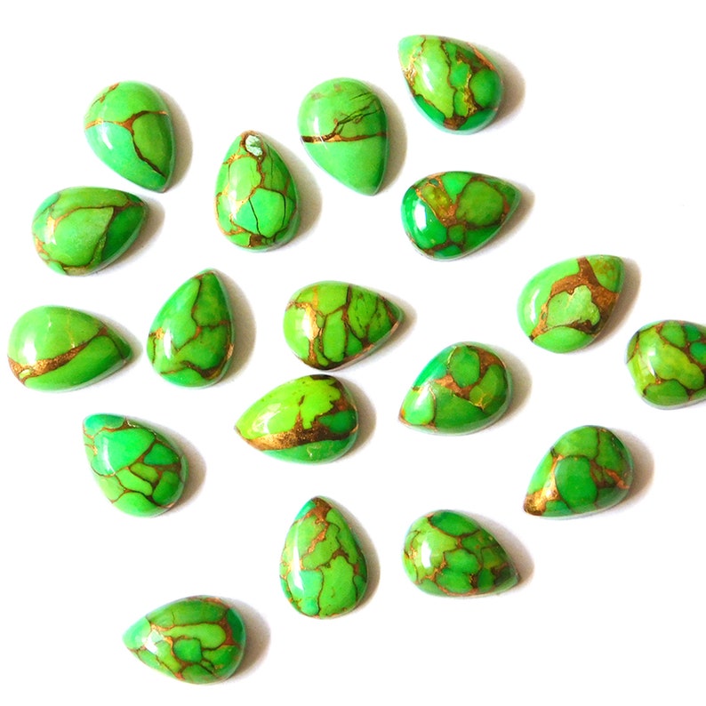 Semi precious GemstonesCabs. 10 Pieces 7x10 MM Pear Natural Green Copper Turquoise Cabochon Loose Gemstones