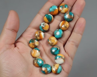 Spiny Oyster Copper Turquoise Cabochon: Round Flat Back Gemstone, Sizes 4mm to 25mm