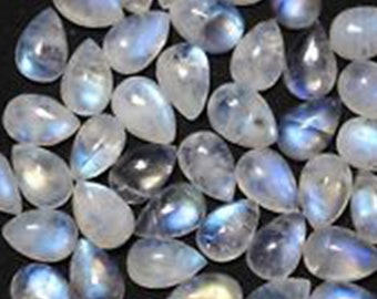 Rainbow Moonstone Pear Natural Calibrated Cabochon Back Flat Loose Gemstones 4x6, 5x7, 5x8, 6x9, 7x10, 8x12, 10x14 MM