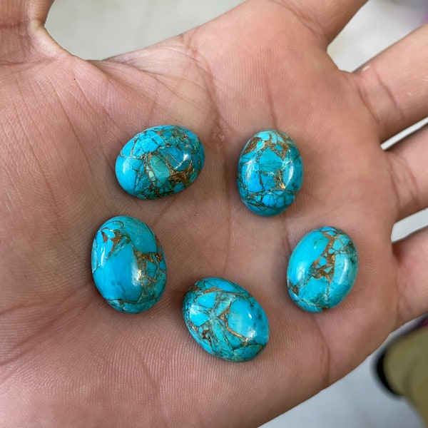 Bleu Cuivre Turquoise Ovale Cabochon Naturel Tailles calibrées 4x6, 5x7, 6x8, 7x9, 8x10, 9x11, 10x12, 10x14, 12x16, 13x18, 15x20, 18x25 MM