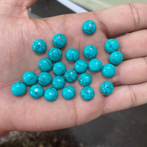 Turquoise Cabochon, Round Calibrated Turquoise Back Flat Gemstones Sizes 4, 5, 6, 7, 8, 9, 10, 11, 12, 13, 14, 15, 20, 25 MM