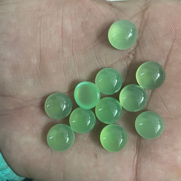 Natural Round Calibrated Prehnite Chalcedony Back Flat Cabochons Sizes 4, 5, 6, 7, 8, 9, 10, 11, 12, 13, 14, 15, 20, 25 MM