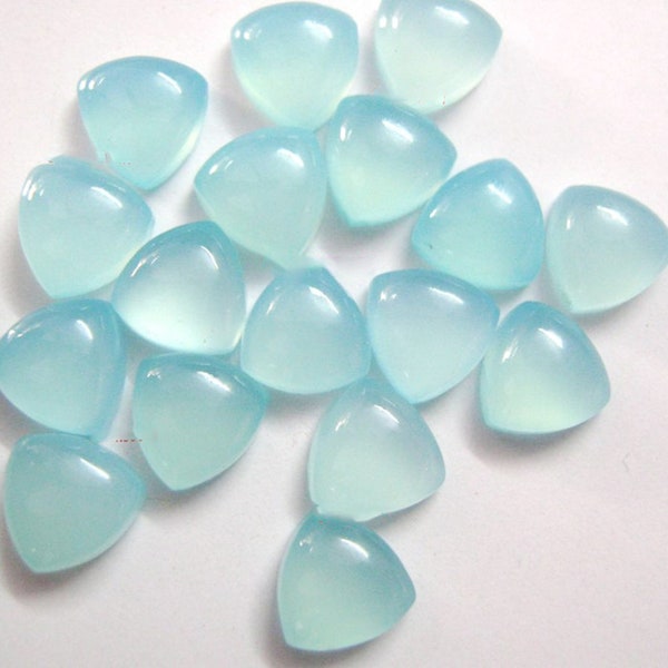 Trillion Aqua Chalcedony, Natural Aqua Chalcedony Trillion Shape, Back Flat Cabochon Sizes 6 MM to 20 MM