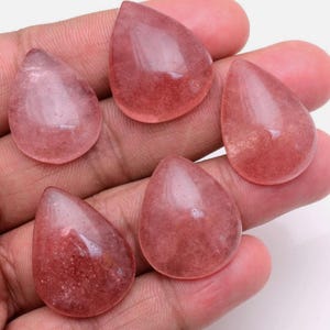 Natural Strawberry Quartz Pear Cabochon – Flat Back Crystal Gemstone for Jewelry Making | 4x6mm to 18x25mm | Healing Crystal Cab