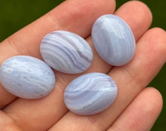 Blue Lace Agate Cabochon: Oval Gemstone for Jewelry Making (4x6mm to 18x25mm)