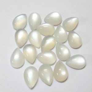Natural White Moonstone Pear Cabochon, Milky White Flat Back 4x6mm to 18x25mm, Tear Drop Polished Gemstone for Jewelry Making