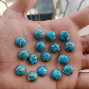 100 Pieces Blue Mohave Turquoise Cabochon, Round Shape Natural Blue Copper Turquoise Wholesale Lot, Sizes 4mm To 20 MM