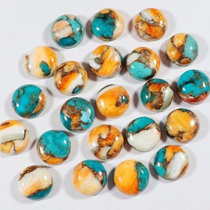 Round Oyster Mohave Copper Turquoise Natural Cabochon Back Flat Loose Gemstones 6,7,8,9,10,11,12,13,14,15,17,18,19,20,21,22,23,24,25 MM