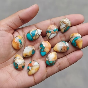 Pear Mohave Oyster Copper Turquoise Cabochon: Calibrated Gemstone Lot, Flat Back, 4x6mm to 18x25mm