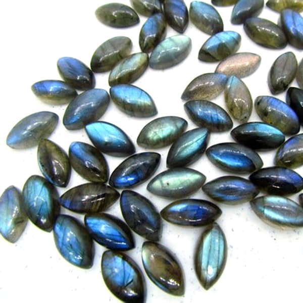 Natural Marquise shaped Blue Labradorite flat back calibrated gemstone cabochon sizes available 4x8, 5x10, 6x12, 7x14, 8x16 MM